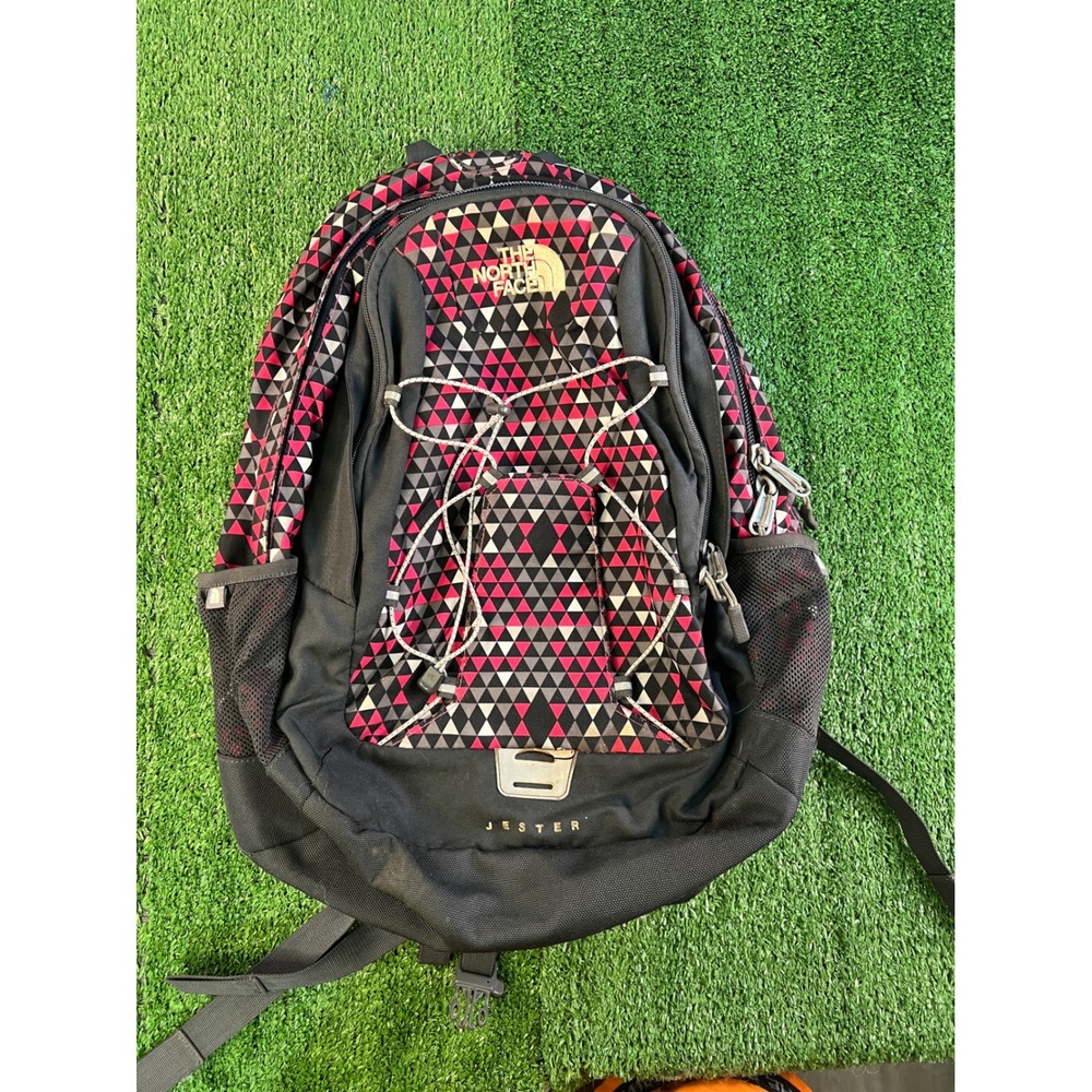 The North Face Jester Backpack Pink Black Geometric Triangle Print Daypack